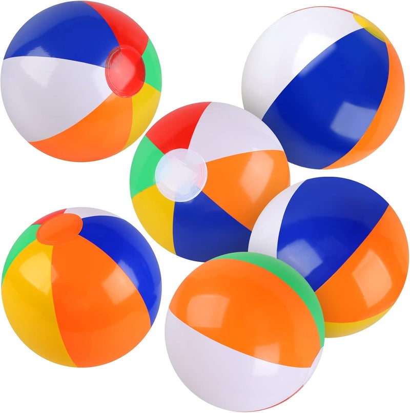 Rindion 6 Pack Beach Balls, 10 Inch Beach Balls for Kids, Rainbow Color Pool Toys Pool Balls for Swimming Pool, Beach Toys Inflatable Ball for Summer Parties and Water Games - Image 1